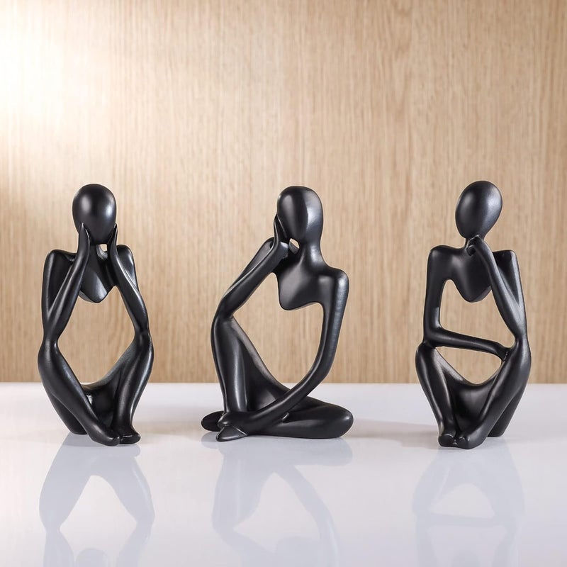BMLCGJ Thinker Statue Gold Decor Abstract Art Sculpture, Golden Resin Collectible Figurines for Home Living Room Office Shelf Decoration,Great Gifts Ideas (Black) - Image 2
